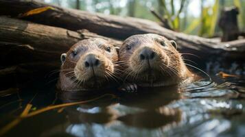 photo of heart-melting two Nutrias with an emphasis on expression of love. Generative AI