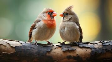 photo of heart-melting two Northern Cardinals with an emphasis on expression of love. Generative AI