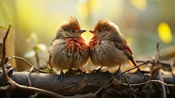 photo of heart-melting two Nightingales with an emphasis on expression of love. Generative AI