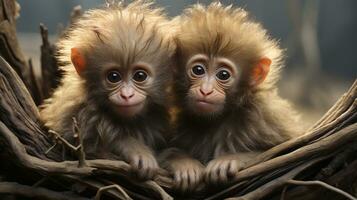 photo of heart-melting two Monkeys with an emphasis on expression of love. Generative AI