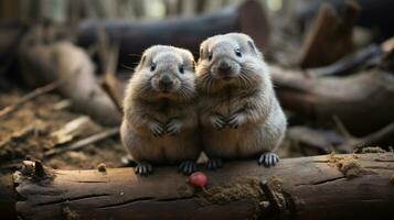 photo of heart-melting two Marmots with an emphasis on expression of love. Generative AI