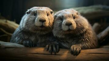 photo of heart-melting two Marmots with an emphasis on expression of love. Generative AI