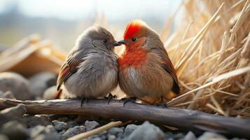 photo of heart-melting two Nightingales with an emphasis on expression of love. Generative AI