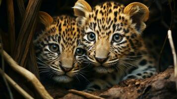 foto de conmovedor dos leopardos con un énfasis en expresión de amor. generativo ai