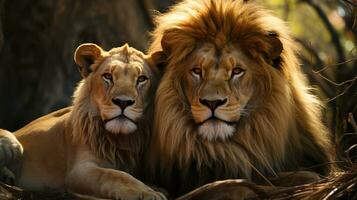 photo of heart-melting two Lions with an emphasis on expression of love. Generative AI