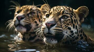 foto de conmovedor dos jaguares con un énfasis en expresión de amor. generativo ai