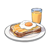 gebraten Ei mit Toast und Saft Glas Hand gezeichnet Karikatur Stil Illustration ai generiert png