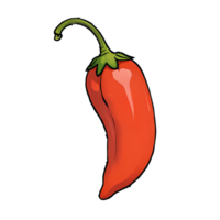 ljus röd chili peppar hand dragen tecknad serie stil illustration ai genererad png