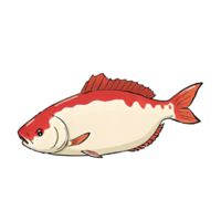 rojo y blanco pescado mano dibujado dibujos animados estilo ilustración ai generado png