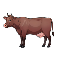 Brown Dairy Cow from Side View Hand Drawn Cartoon Style Illustration AI Generated png