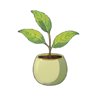 mis en pot plante avec Trois feuilles main tiré dessin animé style illustration ai généré png