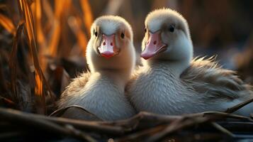 photo of heart-melting two Gooses with an emphasis on expression of love. Generative AI