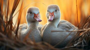 photo of heart-melting two Gooses with an emphasis on expression of love. Generative AI