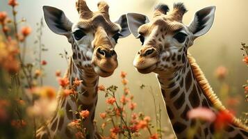 photo of heart-melting two Giraffes with an emphasis on expression of love. Generative AI