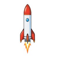 raket lancering met vlammen hand- getrokken tekenfilm stijl illustratie ai gegenereerd png
