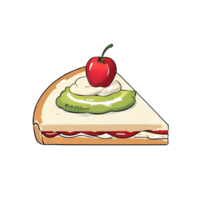 Cake Slice with Cherry on Top Hand Drawn Cartoon Style Illustration AI Generated png