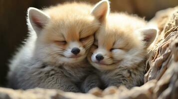 photo of heart-melting two Fennec Foxs with an emphasis on expression of love. Generative AI