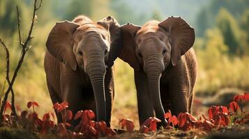 foto de conmovedor dos elefantes con un énfasis en expresión de amor. generativo ai