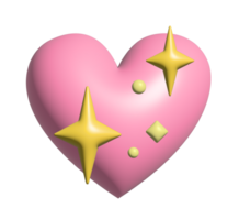 aislado degradado rosado amor corazón 3d icono con dorado espumoso estrellas, usado para expresiones de reluciente png