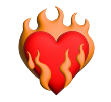 Classic love red glossy heart on fire icon png