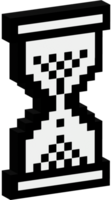 Isolated computer classic loading sandglass, hourglass 8 bits pixelised and 3D icon png