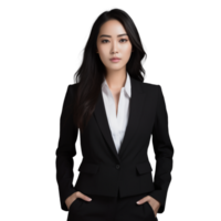 Businesswoman wearing a black suit with transparent background AI Generative png