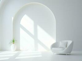 Modern white room with arching window and a chair AI Generative photo