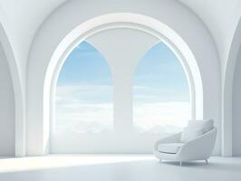 Modern white room with arching window and a chair AI Generative photo