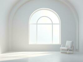 Modern white room with arching window and a chair AI Generative photo