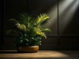 Modern empty room with a green plant in a planter AI Generative photo