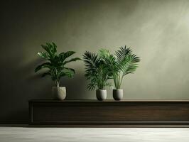 Modern empty room with a green plant in a planter AI Generative photo