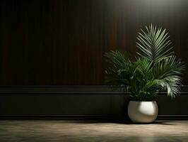 Modern empty room with a green plant in a planter AI Generative photo