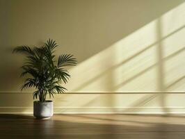 Modern empty room with a green plant in a planter AI Generative photo