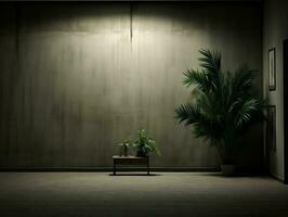 Modern empty room with a green plant in a planter AI Generative photo