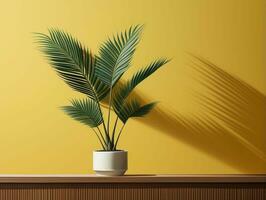 Modern empty room with a green plant in a planter AI Generative photo