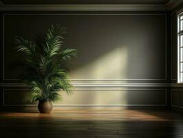 Modern empty room with a green plant in a planter AI Generative photo