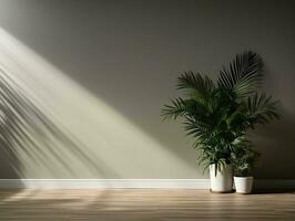 Modern empty room with a green plant in a planter AI Generative photo