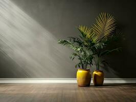 Modern empty room with a green plant in a planter AI Generative photo