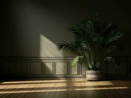 Modern empty room with a green plant in a planter AI Generative photo