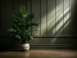 Modern empty room with a green plant in a planter AI Generative photo