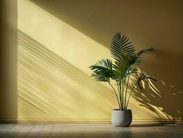 Modern empty room with a green plant in a planter AI Generative photo