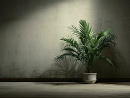 Modern empty room with a green plant in a planter AI Generative photo