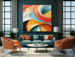 Modern living room with sofa and colorful canvas AI Generative photo