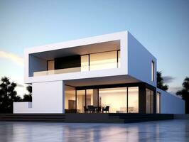 Modern and sleek beautiful 3D rendering of a white house exterior design AI Generative photo