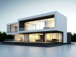 Modern and sleek beautiful 3D rendering of a white house exterior design AI Generative photo