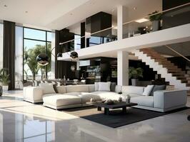 Modern and sleek beautiful 3D rendering of a white house exterior design AI Generative photo