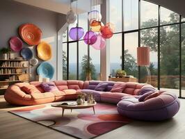 Colorful living room with multicolored furniture AI Generative photo