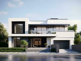 Modern and sleek beautiful 3D rendering of a white house exterior design AI Generative photo