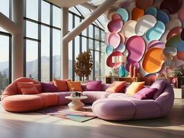 Colorful living room with multicolored furniture AI Generative photo