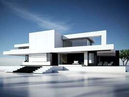 Modern and sleek beautiful 3D rendering of a white house exterior design AI Generative photo